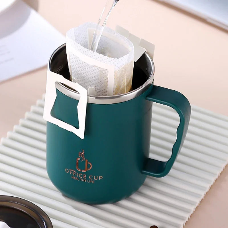 Mug Isotherme Inox Double Paroi 500 ml Avec Couvercle et Anse Plastique