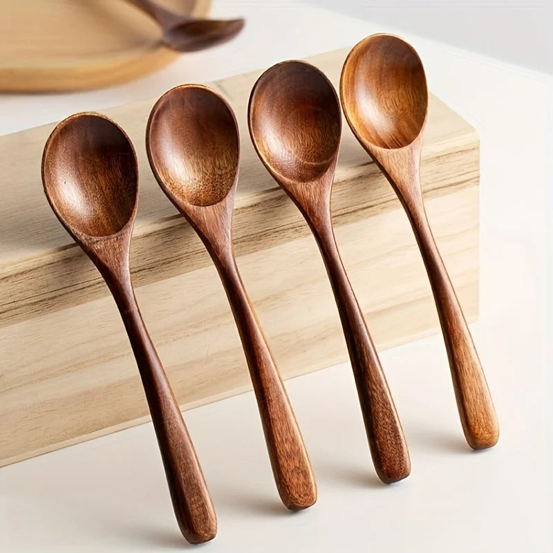 2 Cuillères En Bois Naturel Pour Mélanger Et Manger