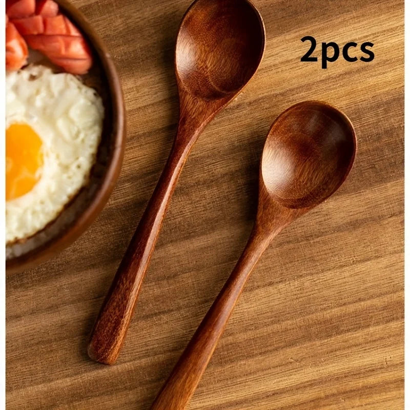 2 Cuillères En Bois Naturel Pour Mélanger Et Manger — photo 2