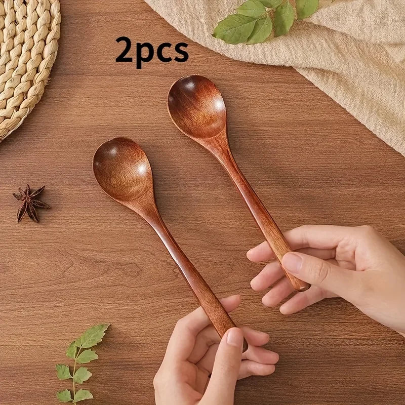 2 Cuillères En Bois Naturel Pour Mélanger Et Manger — photo 3