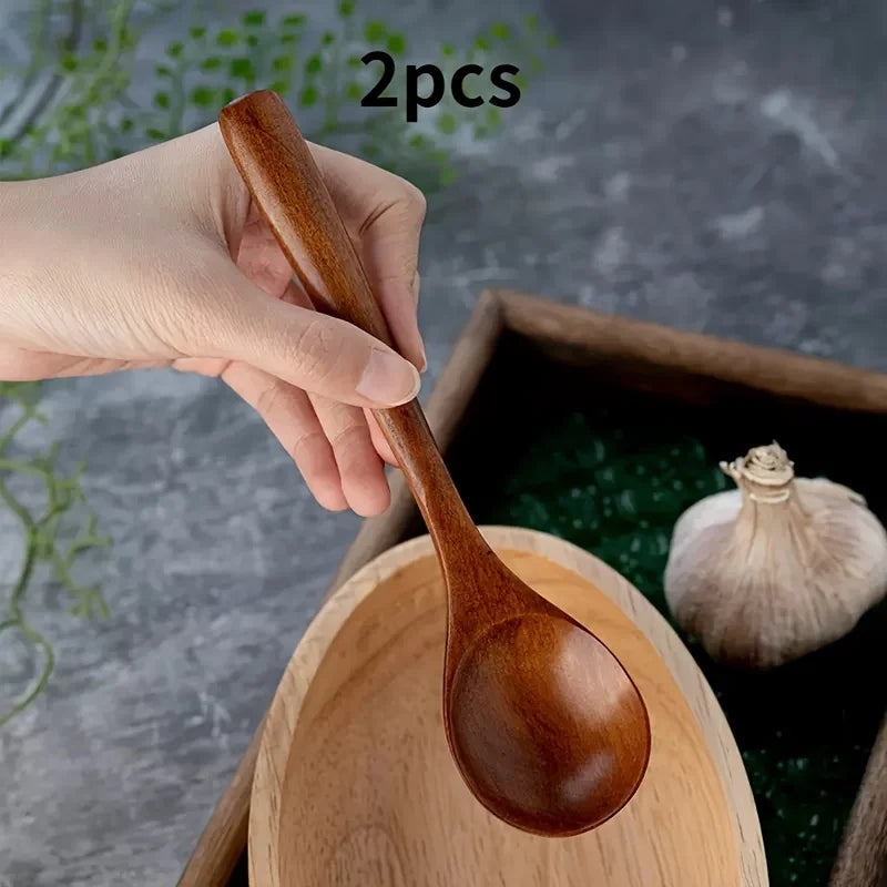 2 Cuillères En Bois Naturel Pour Mélanger Et Manger — photo 12