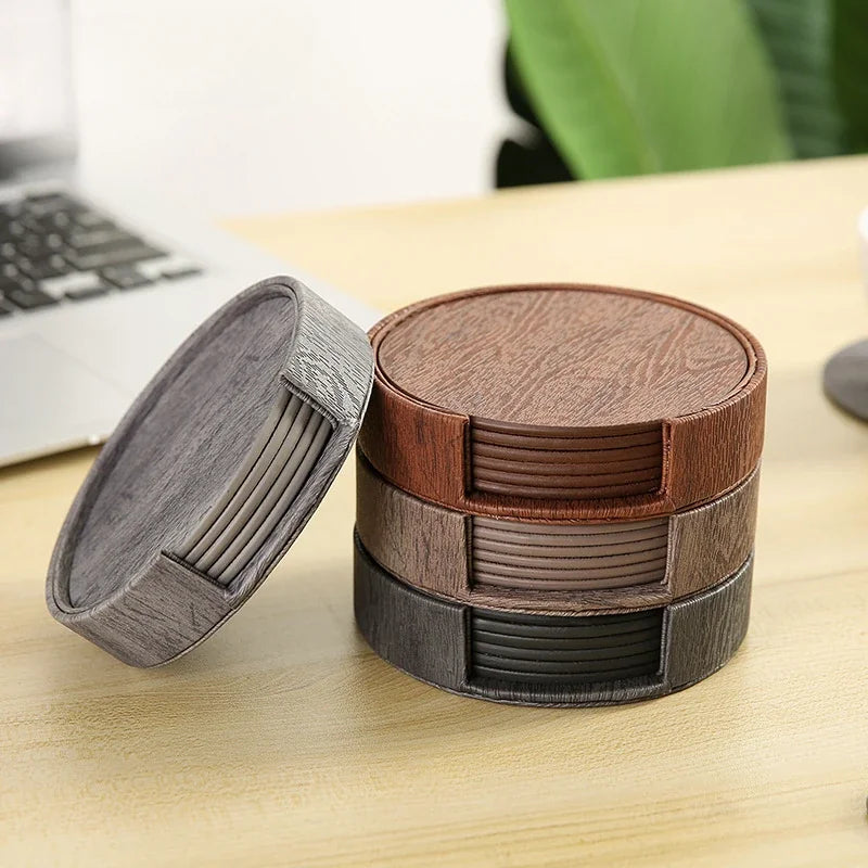 6 Dessous de Verre en Cuir Grain de Bois