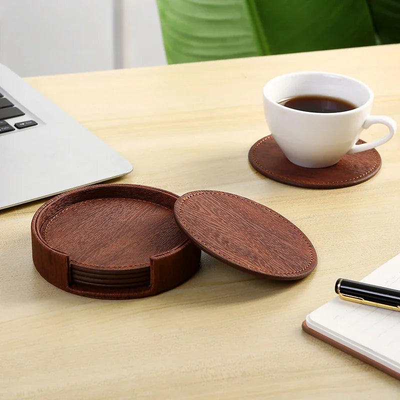 6 Dessous de Verre en Cuir Grain de Bois
