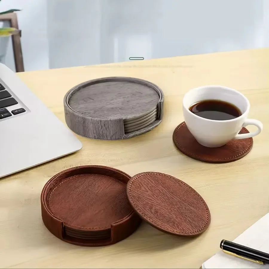 6 Dessous de Verre en Cuir Grain de Bois