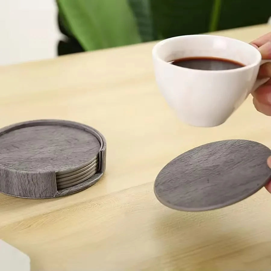 6 Dessous de Verre en Cuir Grain de Bois