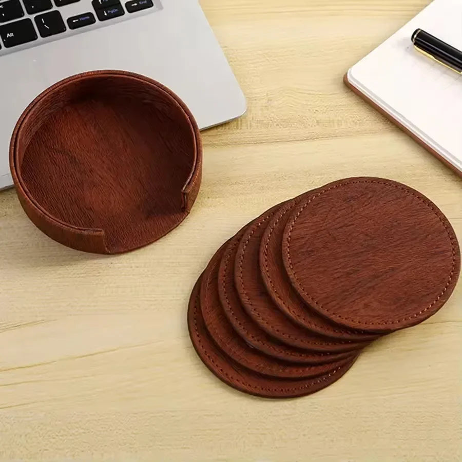 6 Dessous de Verre en Cuir Grain de Bois