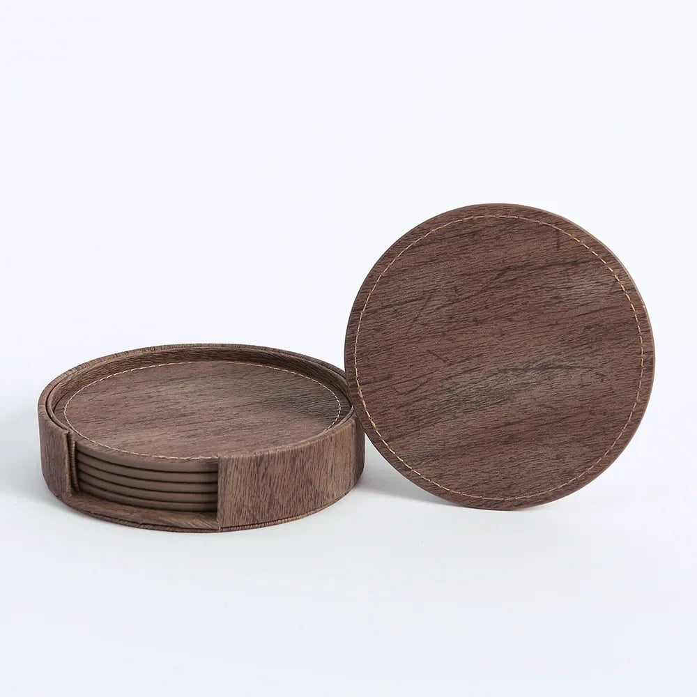 6 Dessous de Verre en Cuir Grain de Bois
