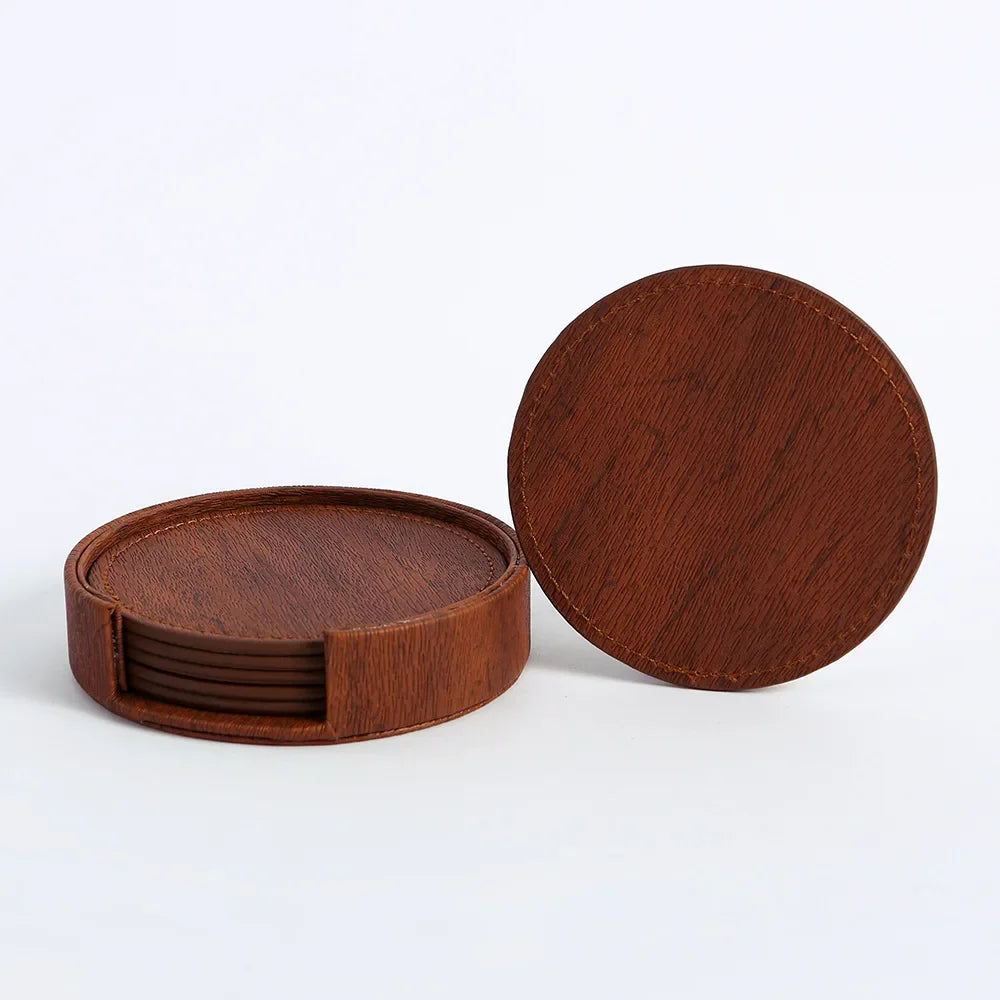 6 Dessous de Verre en Cuir Grain de Bois