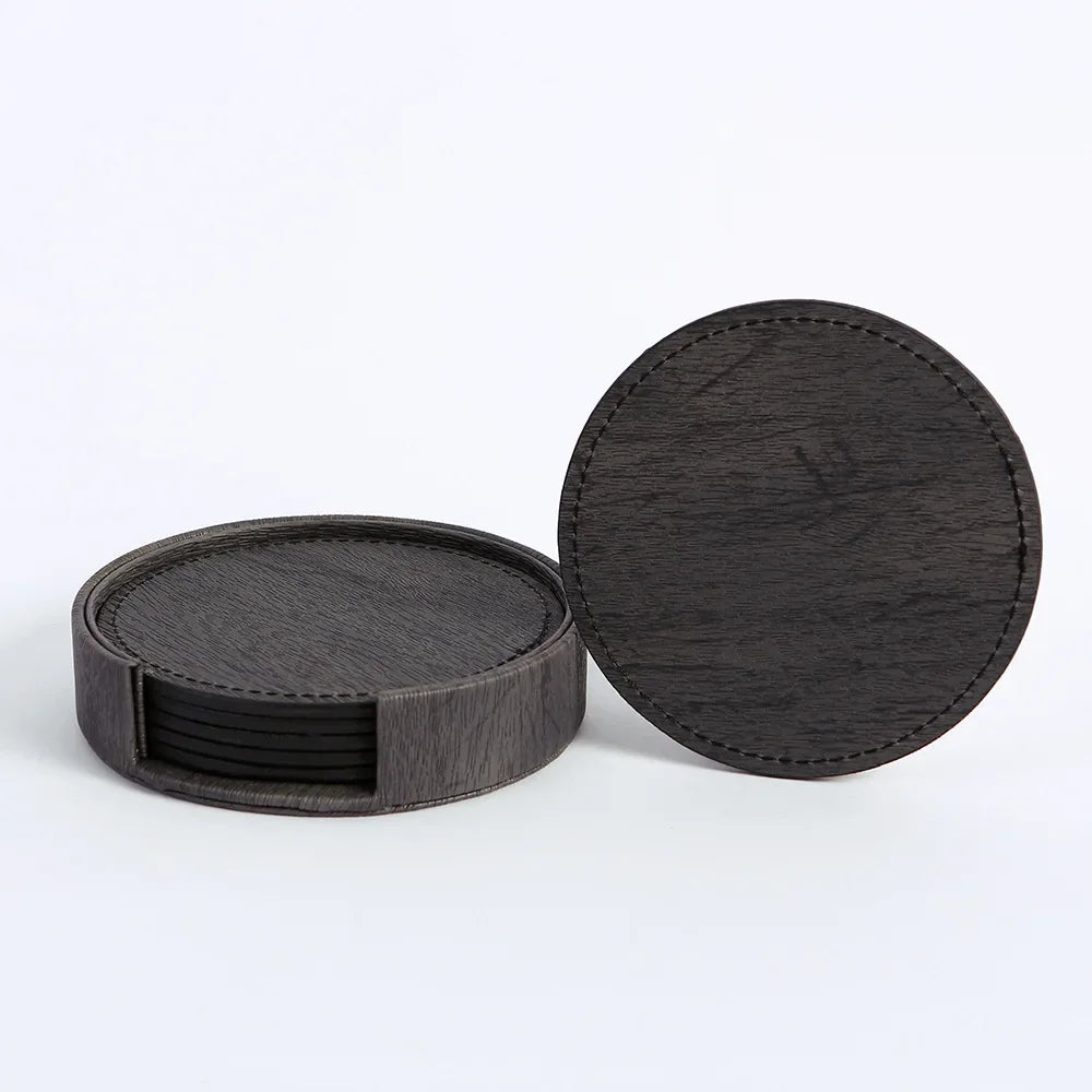 6 Dessous de Verre en Cuir Grain de Bois