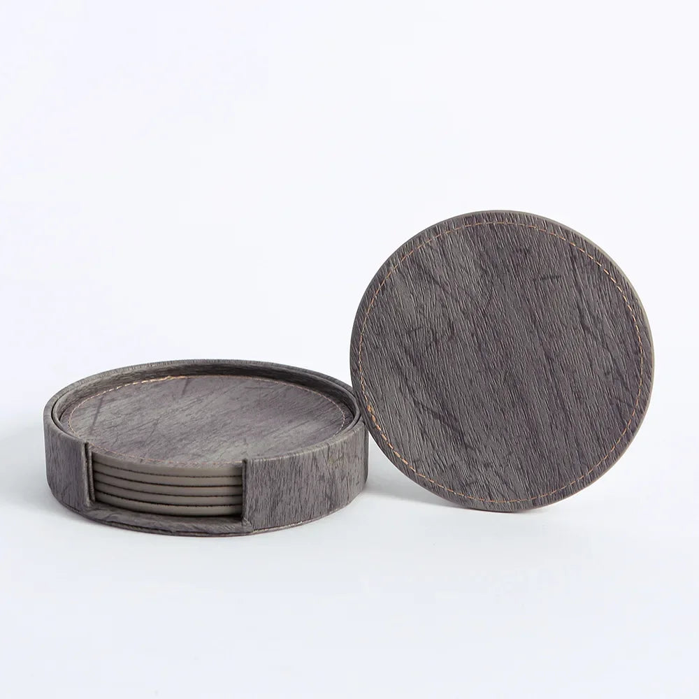 6 Dessous de Verre en Cuir Grain de Bois