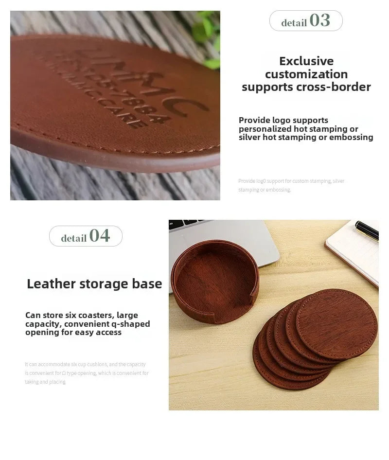 6 Dessous de Verre en Cuir Grain de Bois