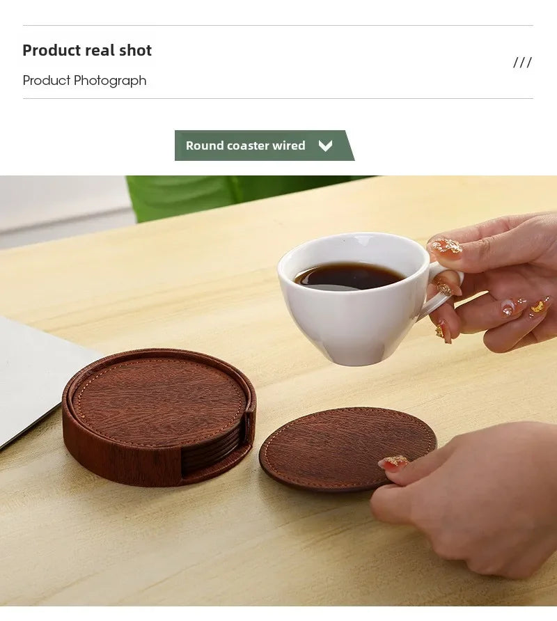 6 Dessous de Verre en Cuir Grain de Bois