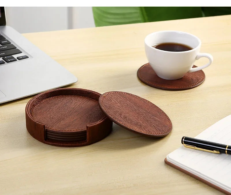 6 Dessous de Verre en Cuir Grain de Bois