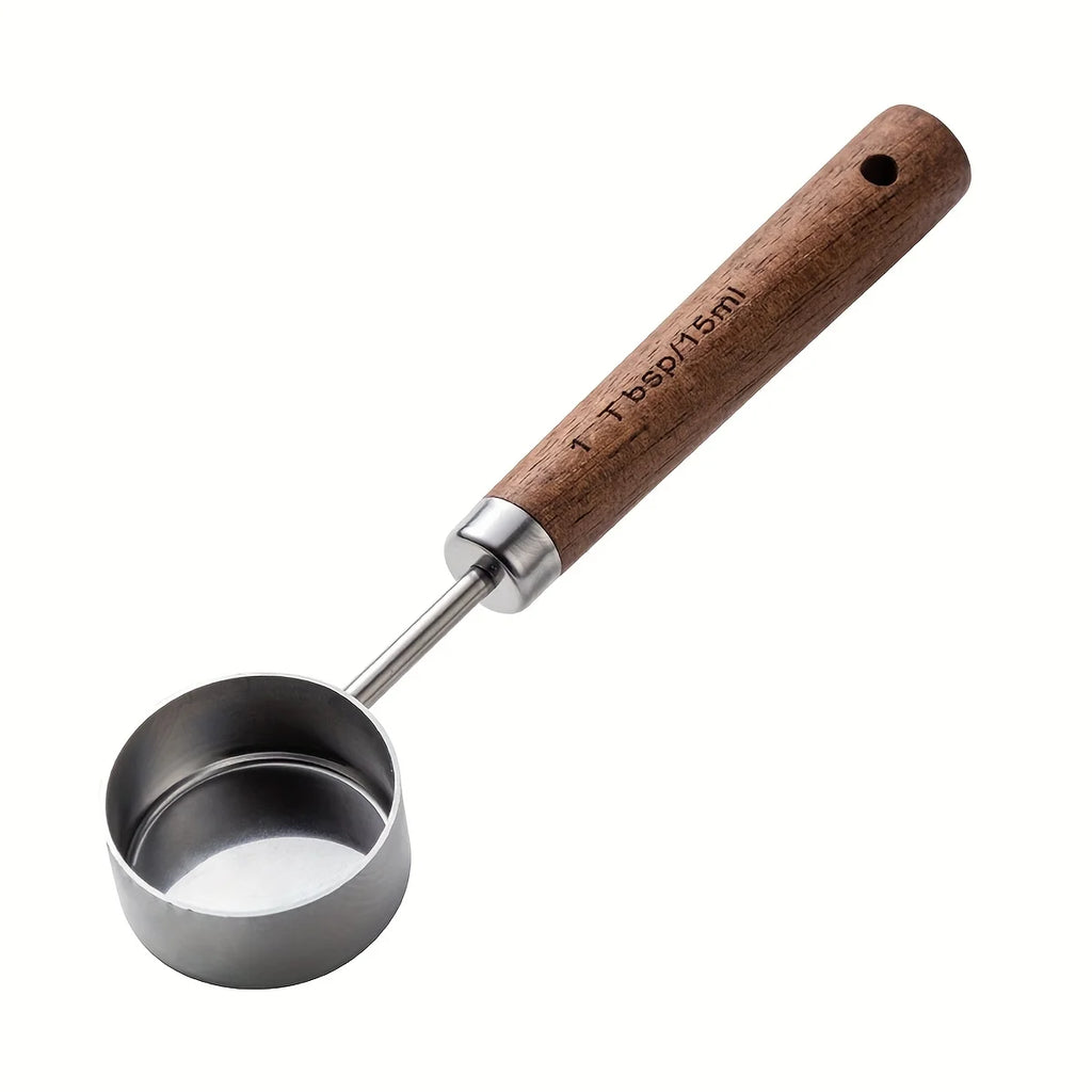 Cuillère Doseuse à Café en Acier Inoxydable — Cuillère à Mesurer avec Manche en Noyer LS05 - Argentée, photo 7