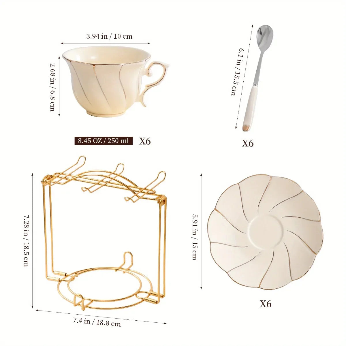 Ensemble De 19 Pièces En Porcelaine Dorée