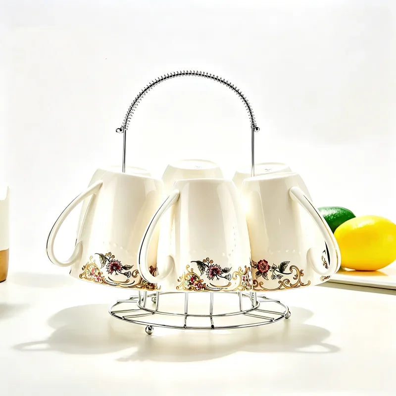 Ensemble De 6 Tasses En Porcelaine Fine Avec Support