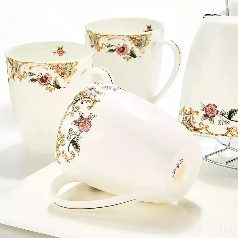 Ensemble De 6 Tasses En Porcelaine Fine Avec Support