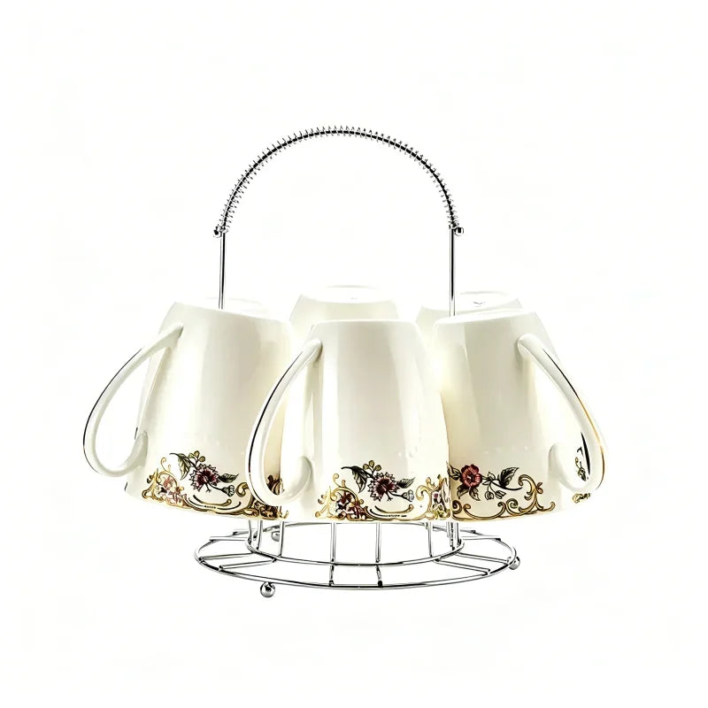 Ensemble De 6 Tasses En Porcelaine Fine Avec Support Image