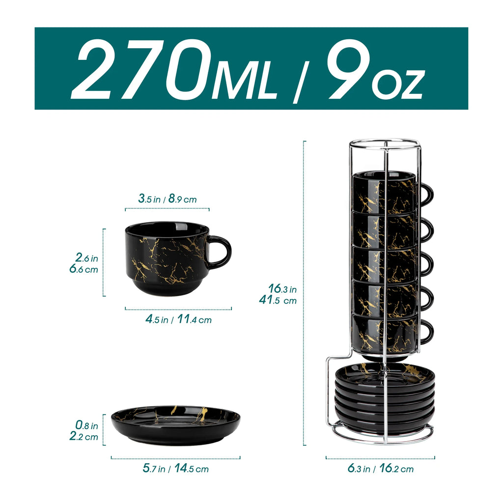 Ensemble De Tasses À Expresso En Porcelaine Avec Soucoupe Et Support Métallique