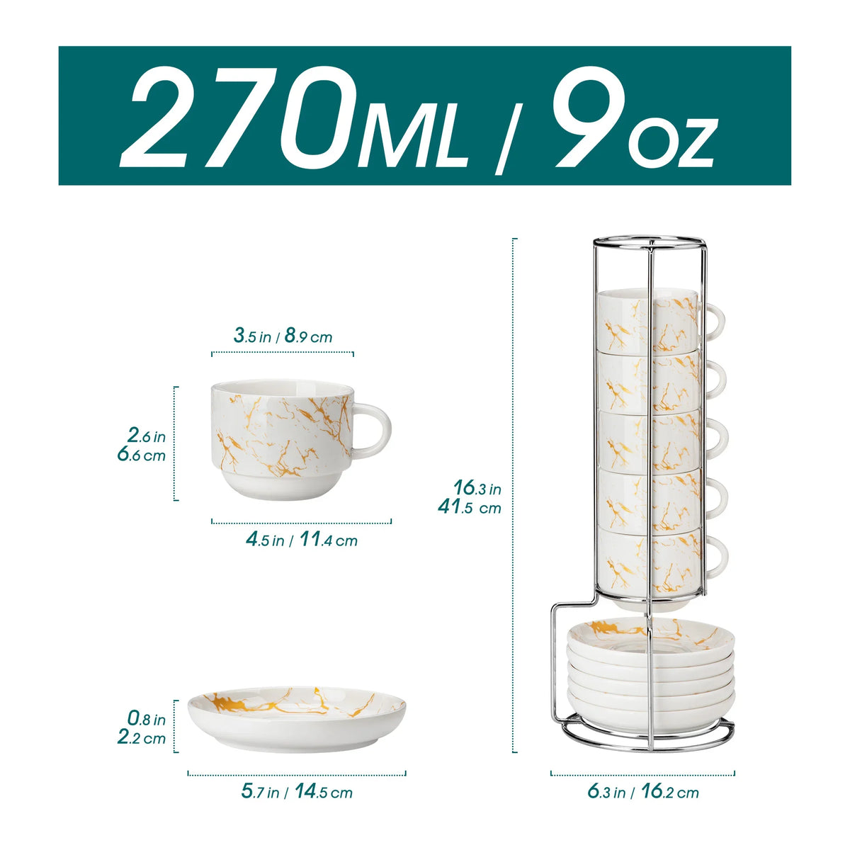 Ensemble De Tasses À Expresso En Porcelaine Avec Soucoupe Et Support Métallique
