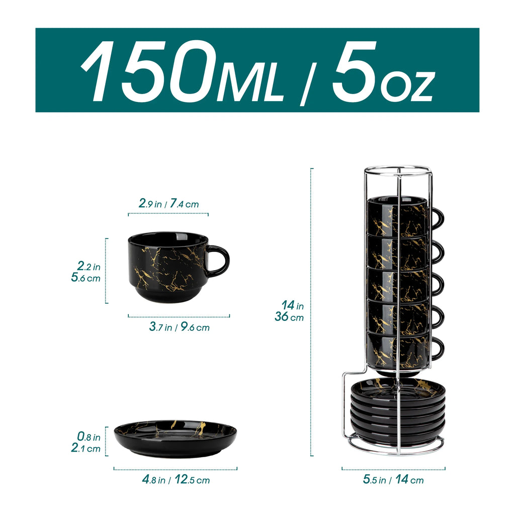 Ensemble De Tasses À Expresso En Porcelaine Avec Soucoupe Et Support Métallique