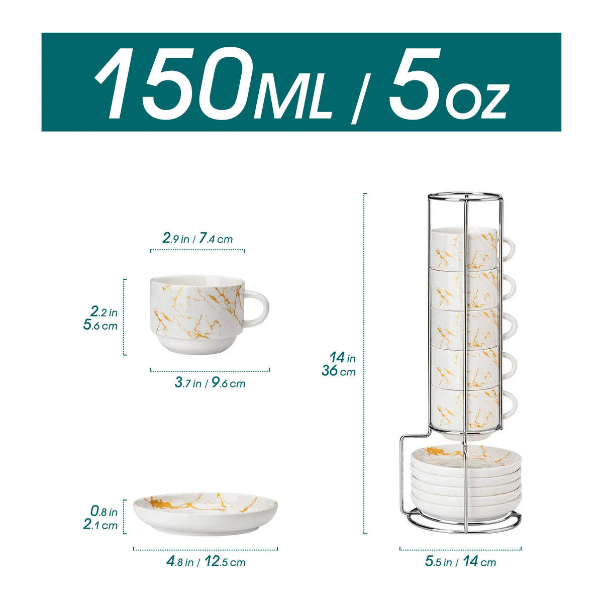 Ensemble De Tasses À Expresso En Porcelaine Avec Soucoupe Et Support Métallique