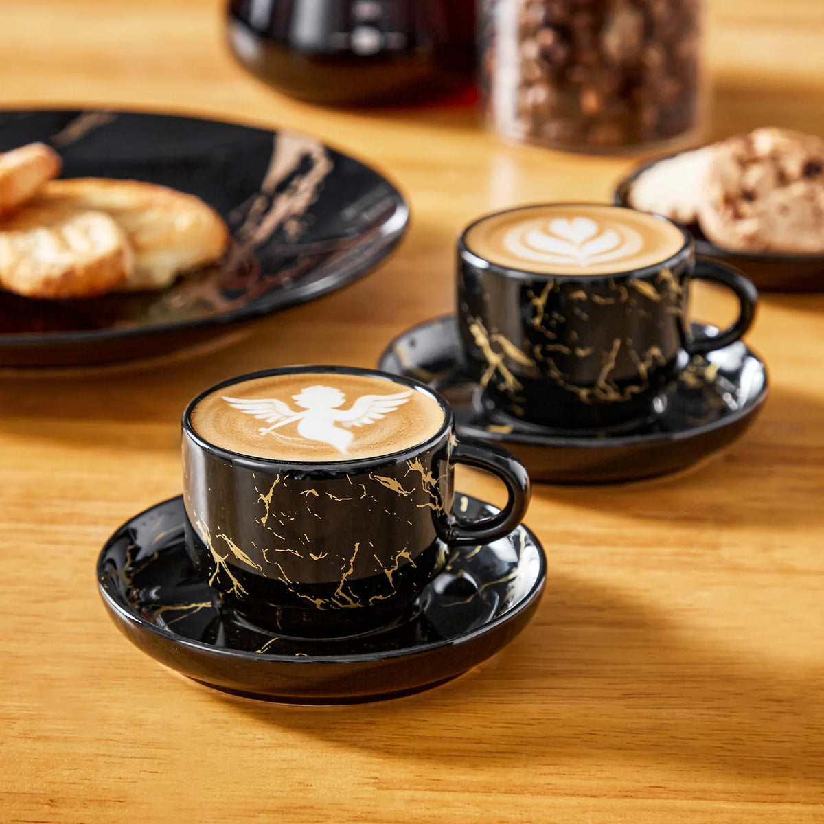Ensemble De Tasses À Expresso En Porcelaine Avec Soucoupe Et Support Métallique