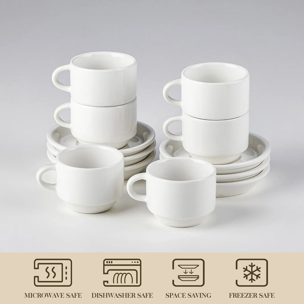 Ensemble De Tasses En Porcelaine Avec Soucoupes Et Support Métal