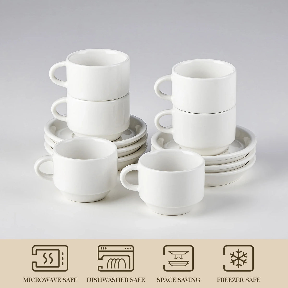 Ensemble De Tasses En Porcelaine Avec Soucoupes Et Support Métal