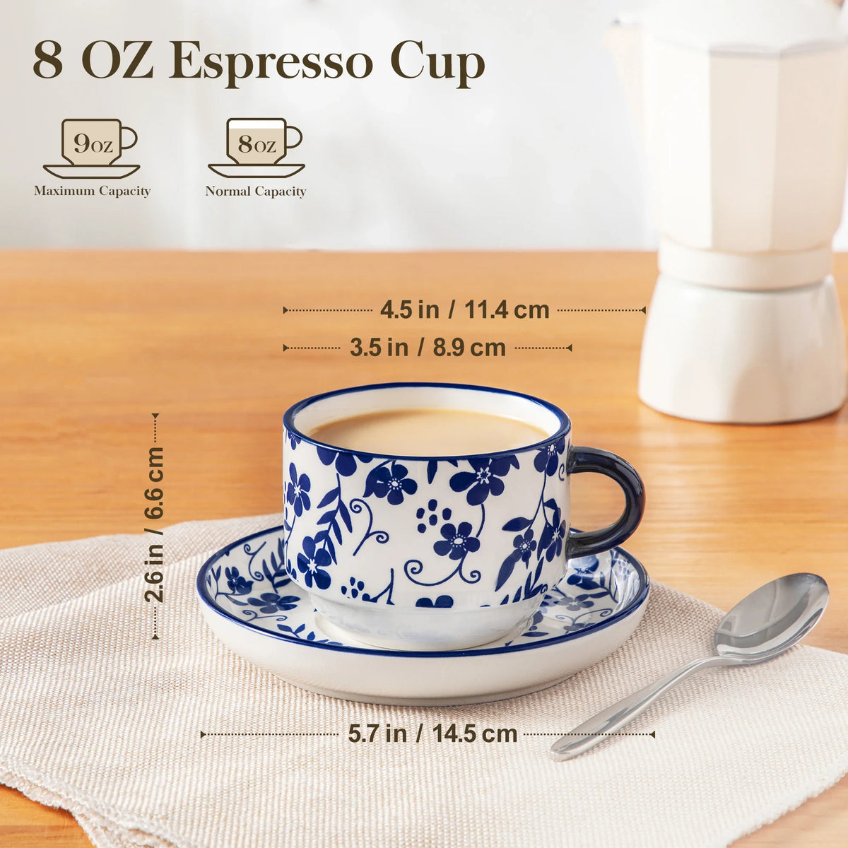 Ensemble de Tasses en Porcelaine Blanche avec Soucoupes et Support Métal