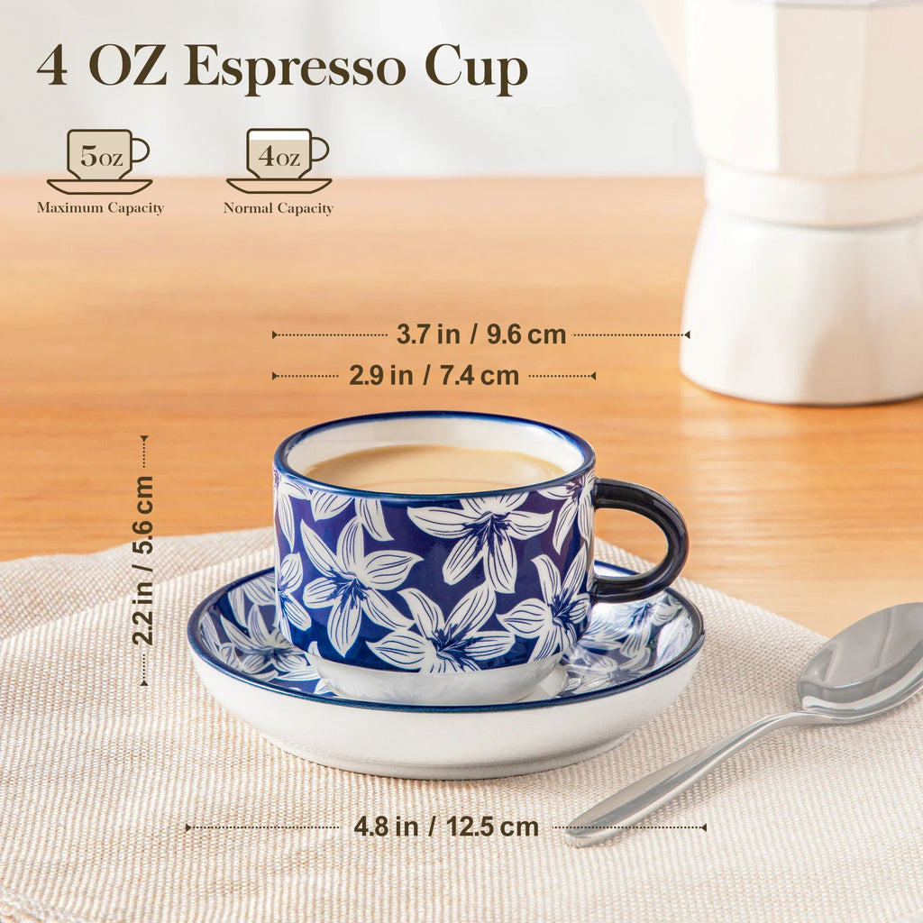 Ensemble de Tasses en Porcelaine Blanche avec Soucoupes et Support Métal