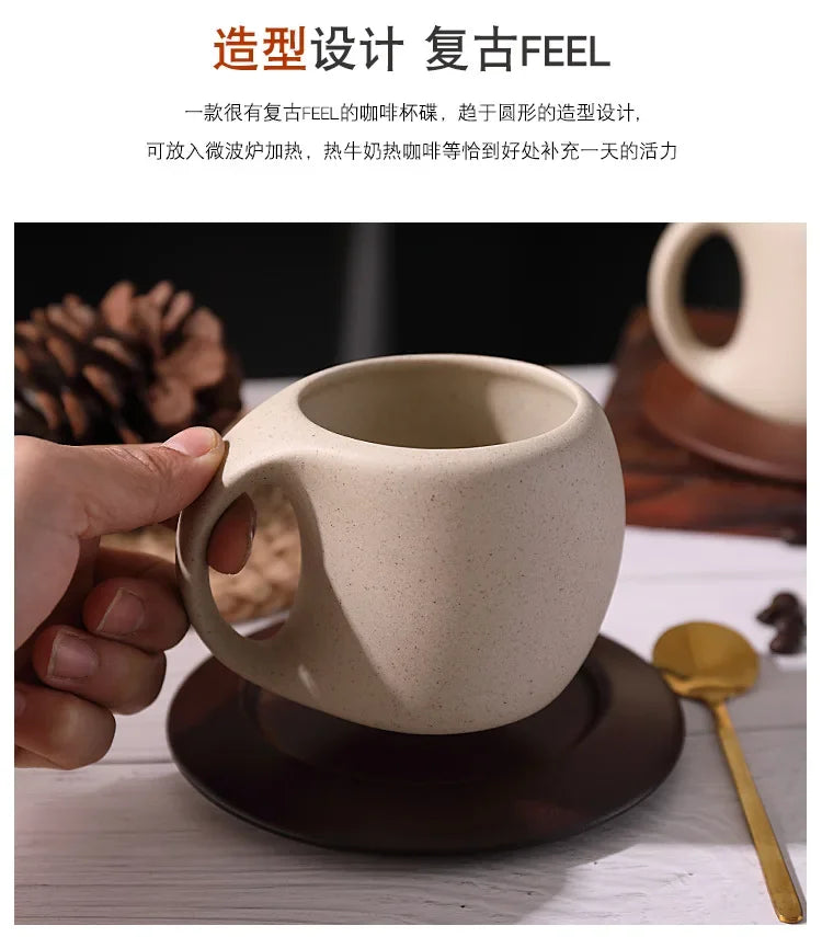 Ensemble Tasse À Café En Céramique Avec Soucoupe En Bois