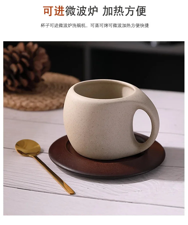 Ensemble Tasse À Café En Céramique Avec Soucoupe En Bois