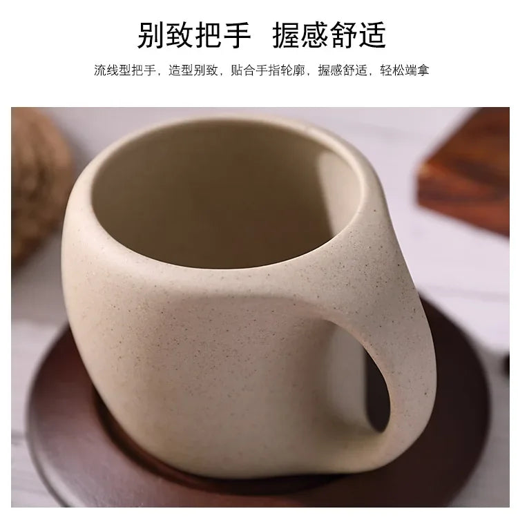 Ensemble Tasse À Café En Céramique Avec Soucoupe En Bois