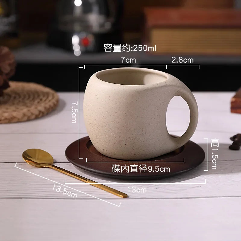 Ensemble Tasse À Café En Céramique Avec Soucoupe En Bois