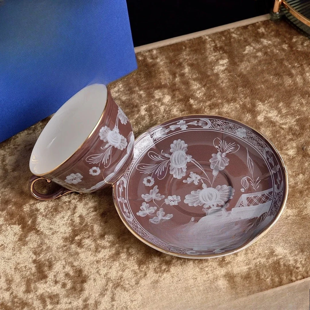 Ensemble Tasse à Café Et Soucoupe en Céramique Peinte