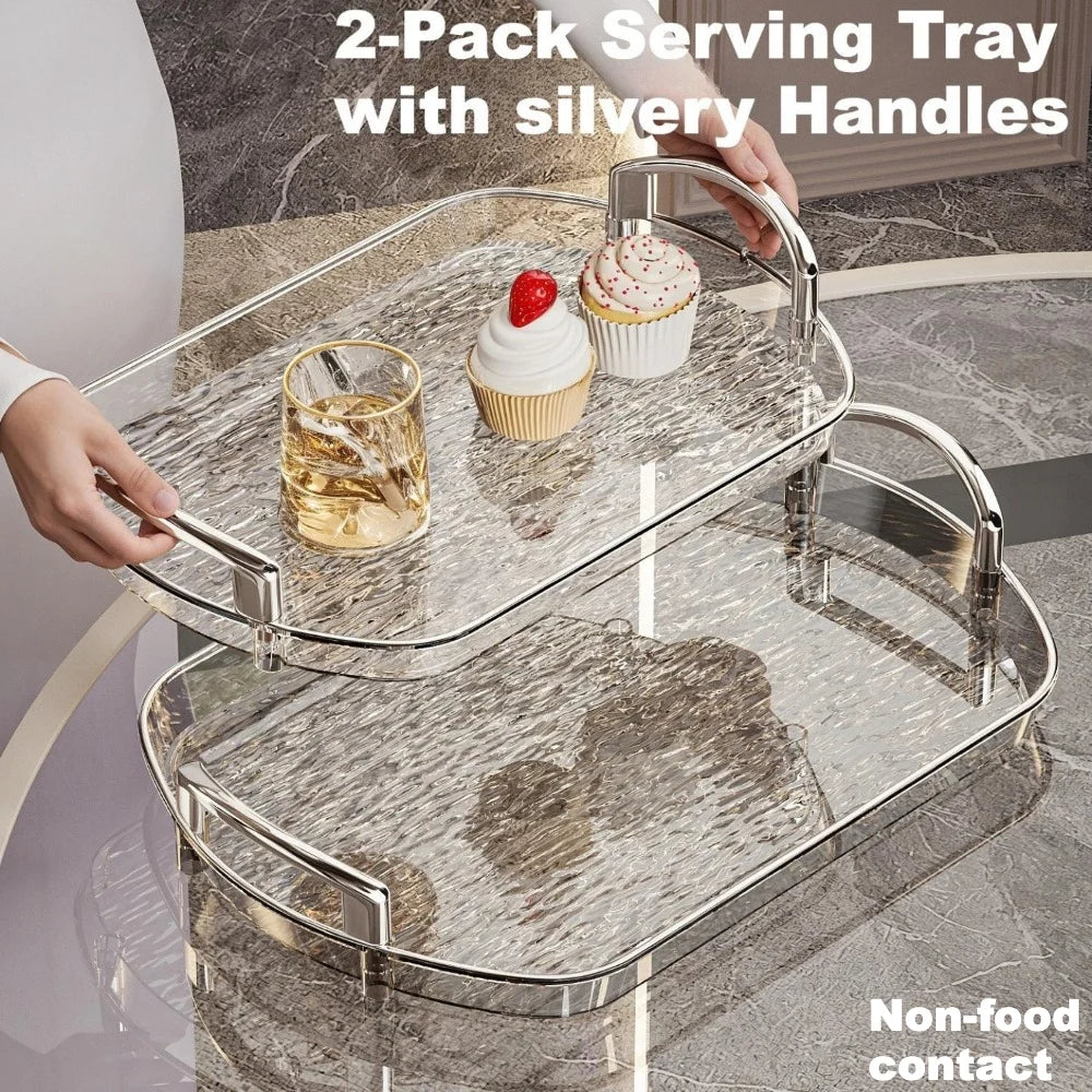 Lot De 2 Plateaux De Service Ovales Avec Poignées