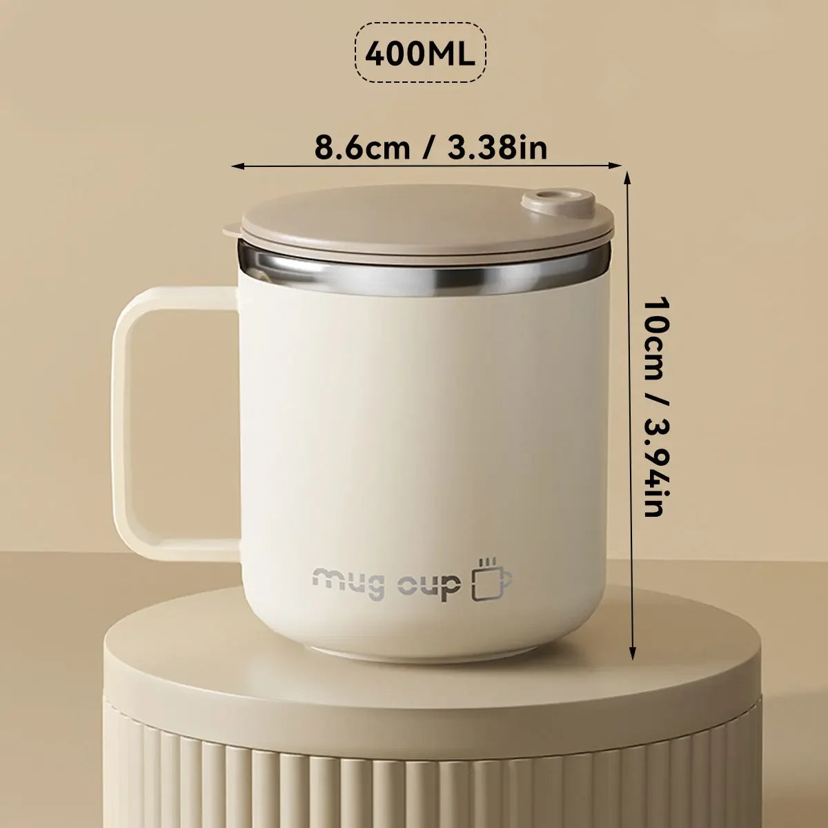 Mug Isotherme 400 Ml Acier Inox Double Paroi Avec Couvercle