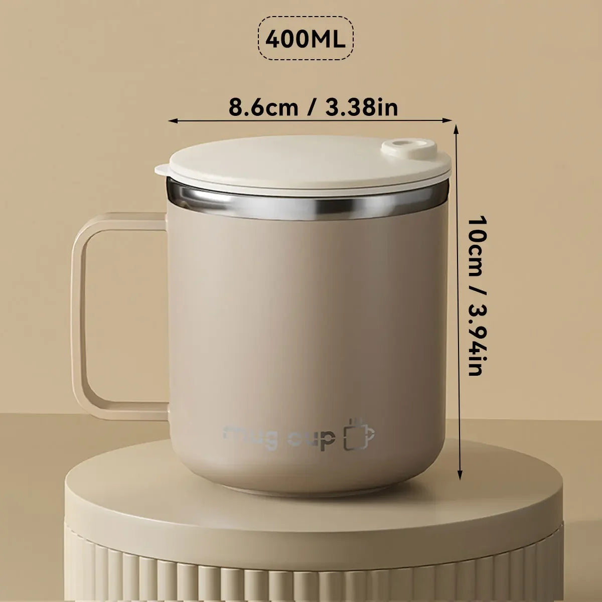 Mug Isotherme 400 Ml Acier Inox Double Paroi Avec Couvercle
