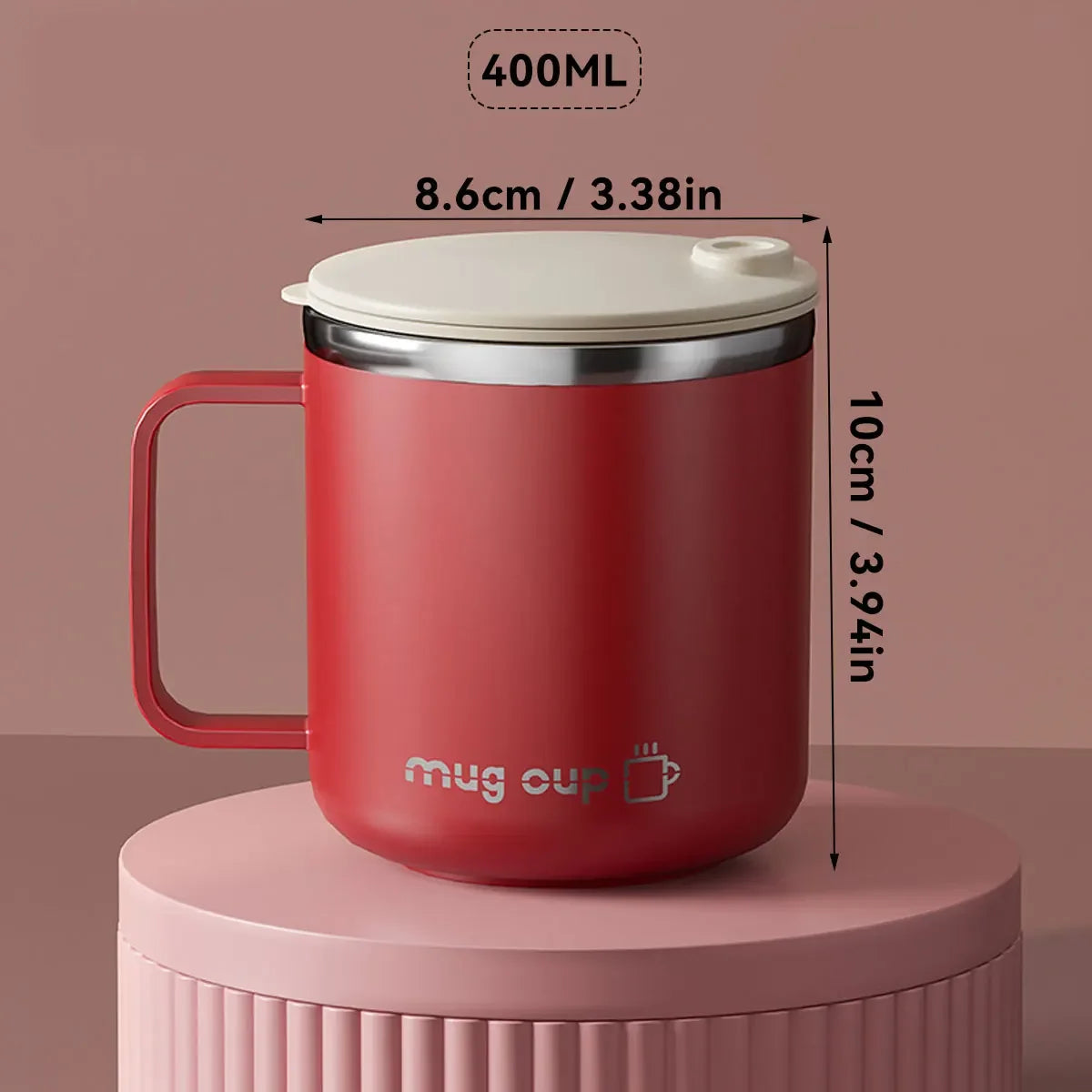 Mug Isotherme 400 Ml Acier Inox Double Paroi Avec Couvercle