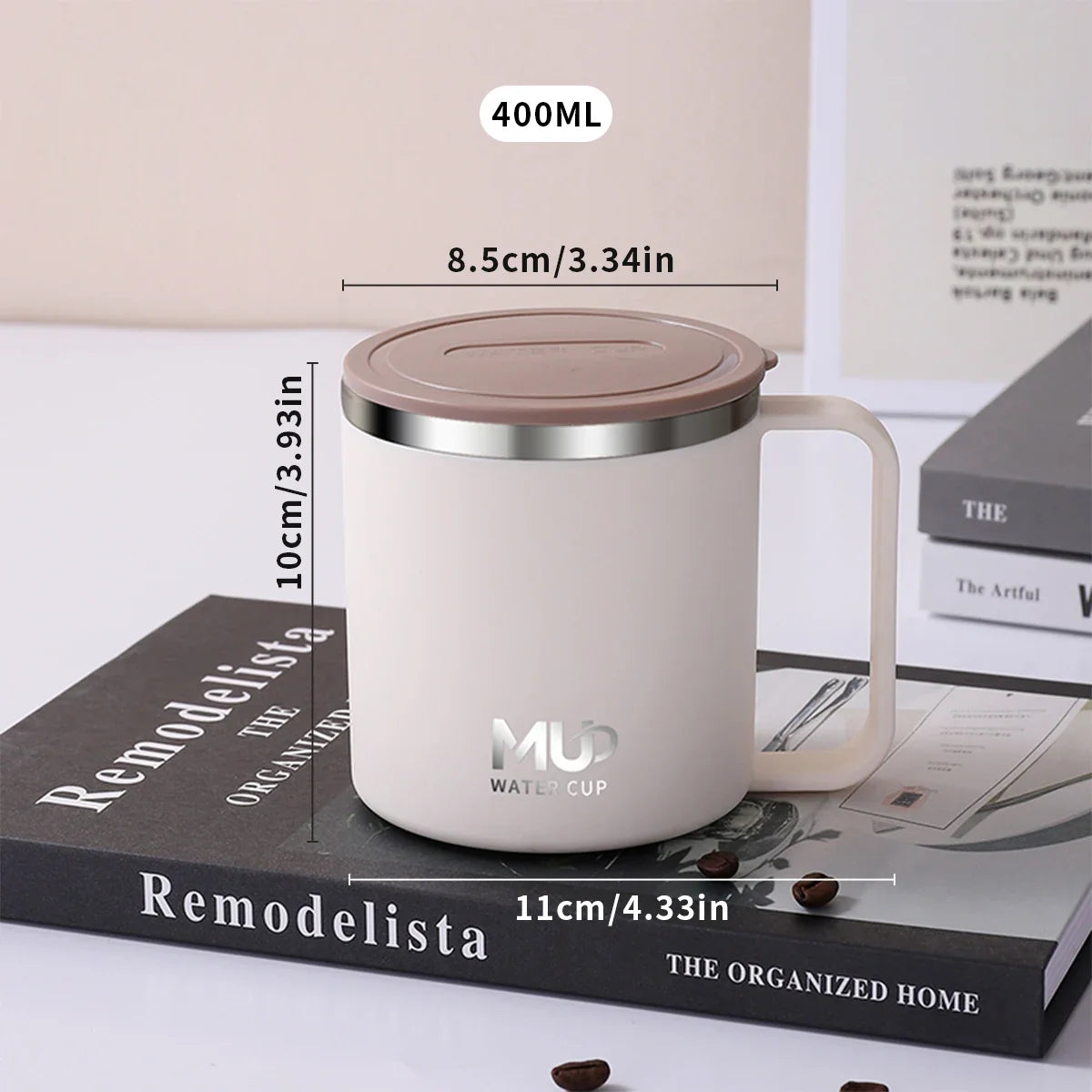 Mug Isotherme 400 Ml Acier Inox Double Paroi Avec Couvercle