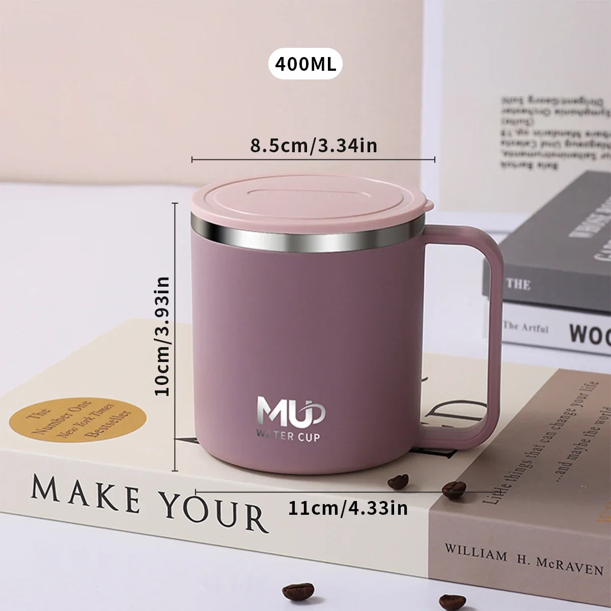 Mug Isotherme 400 Ml Acier Inox Double Paroi Avec Couvercle