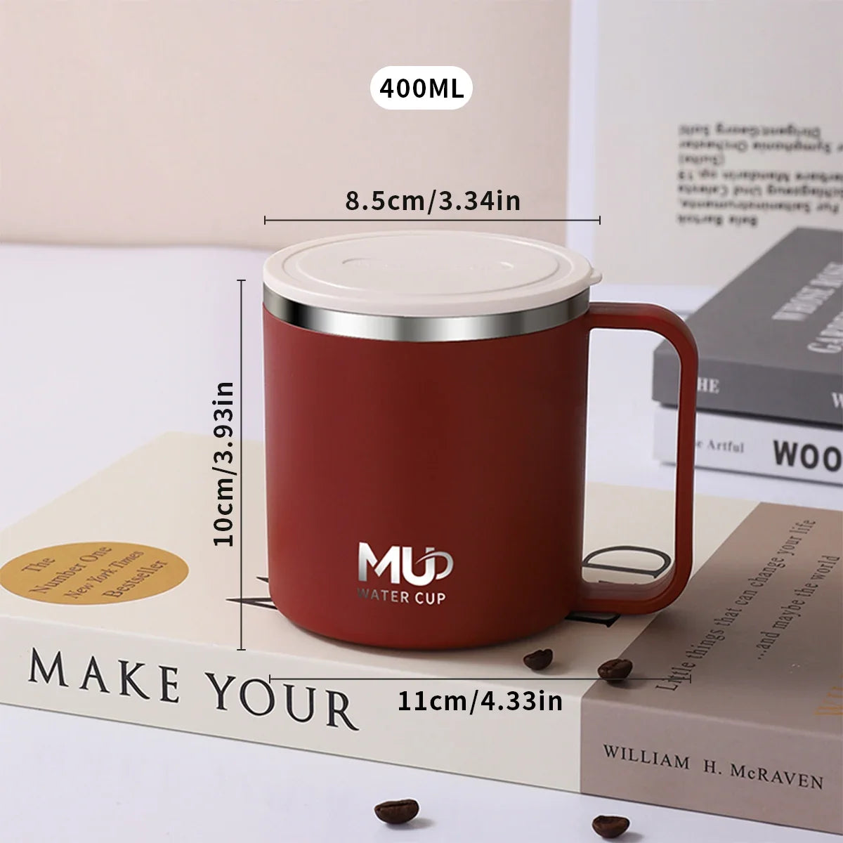 Mug Isotherme 400 Ml Acier Inox Double Paroi Avec Couvercle