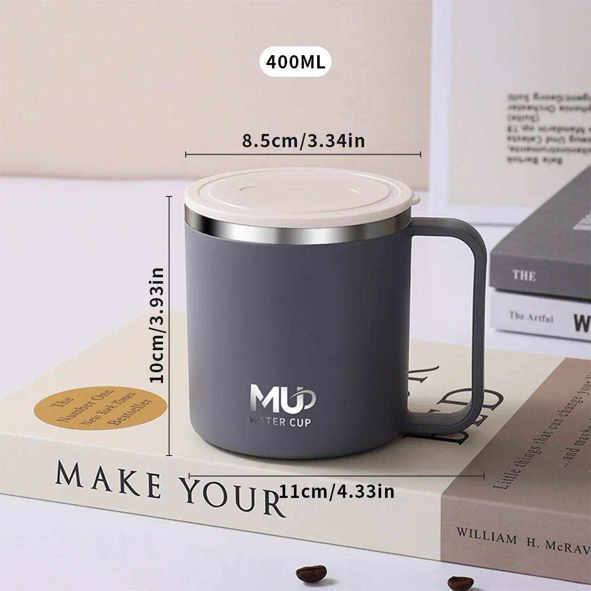 Mug Isotherme 400 Ml Acier Inox Double Paroi Avec Couvercle