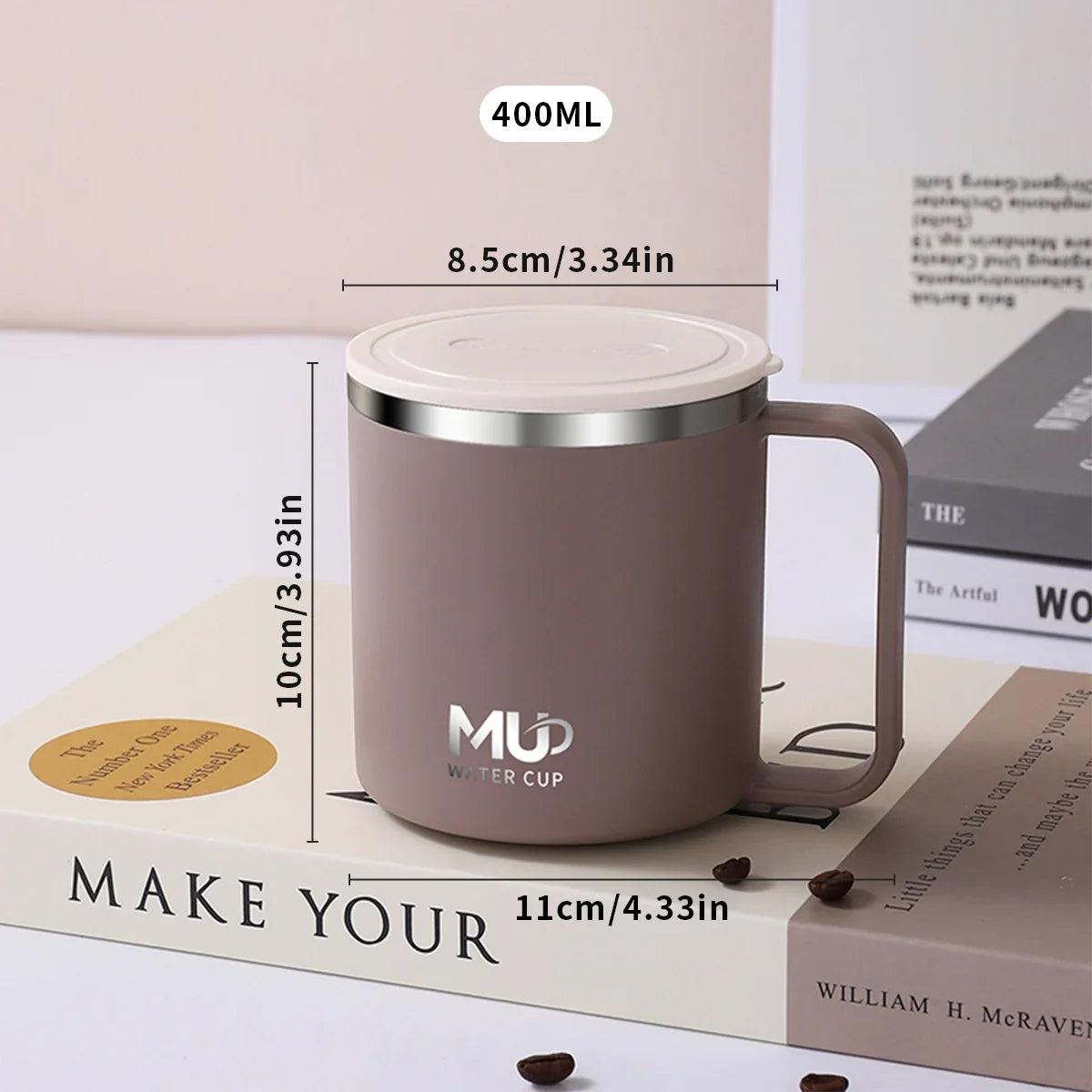 Mug Isotherme 400 Ml Acier Inox Double Paroi Avec Couvercle