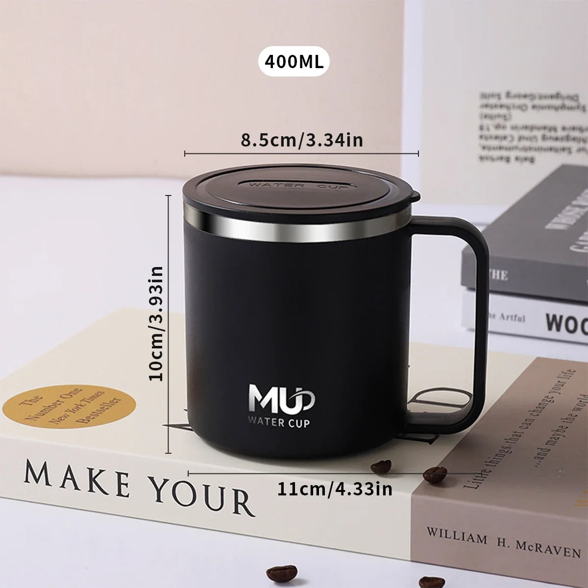 Mug Isotherme 400 Ml Acier Inox Double Paroi Avec Couvercle