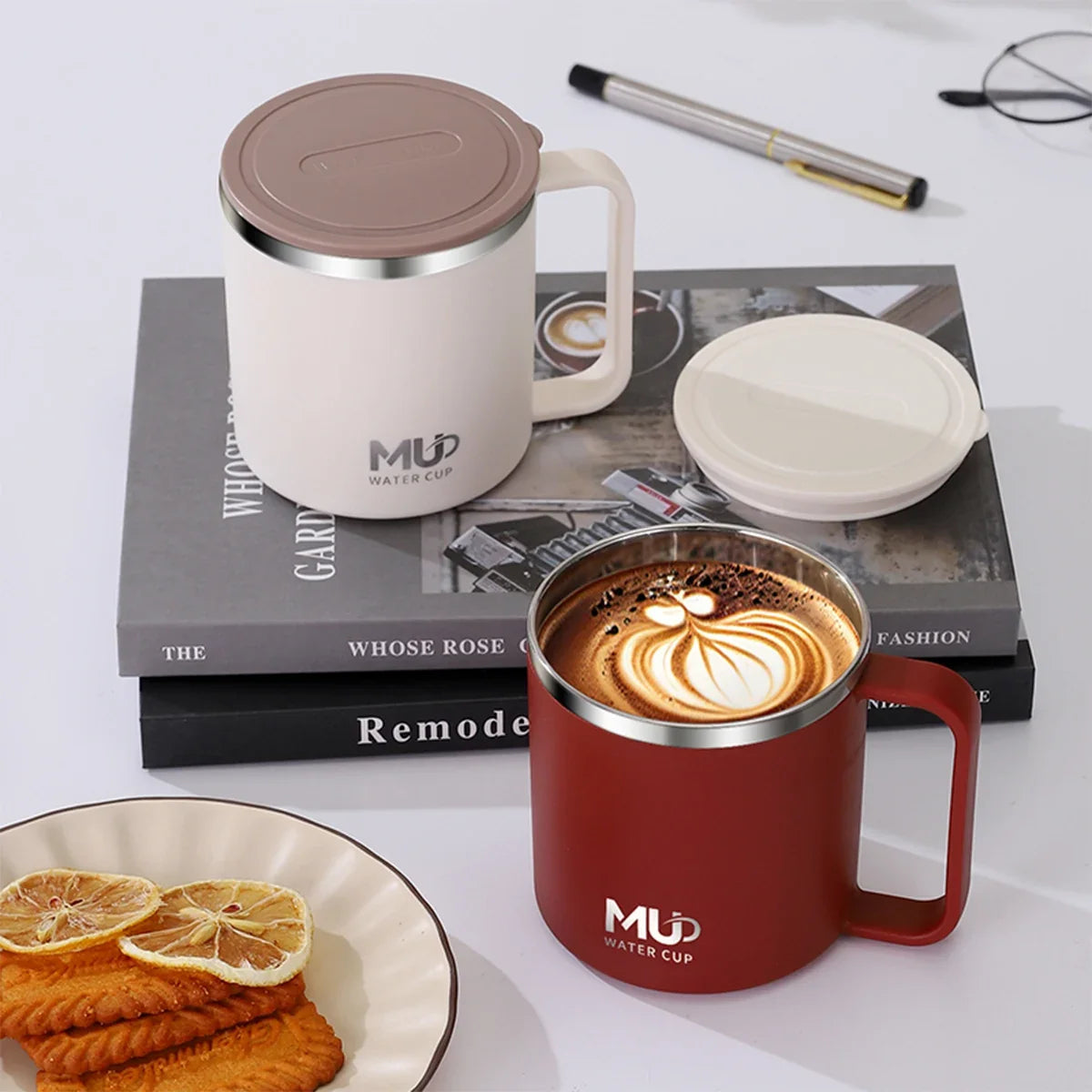 Mug Isotherme 400 Ml Acier Inox Double Paroi Avec Couvercle
