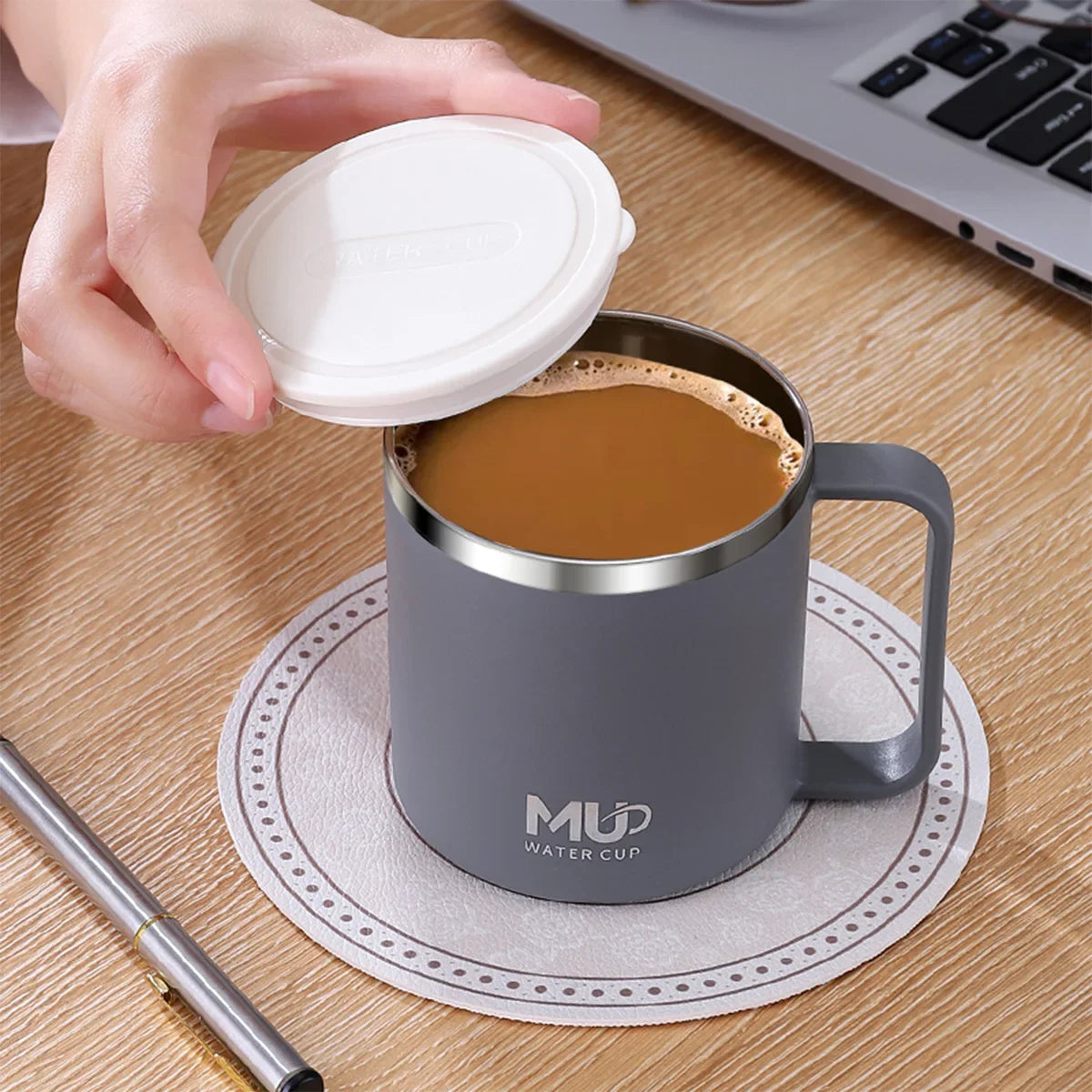 Mug Isotherme 400 Ml Acier Inox Double Paroi Avec Couvercle