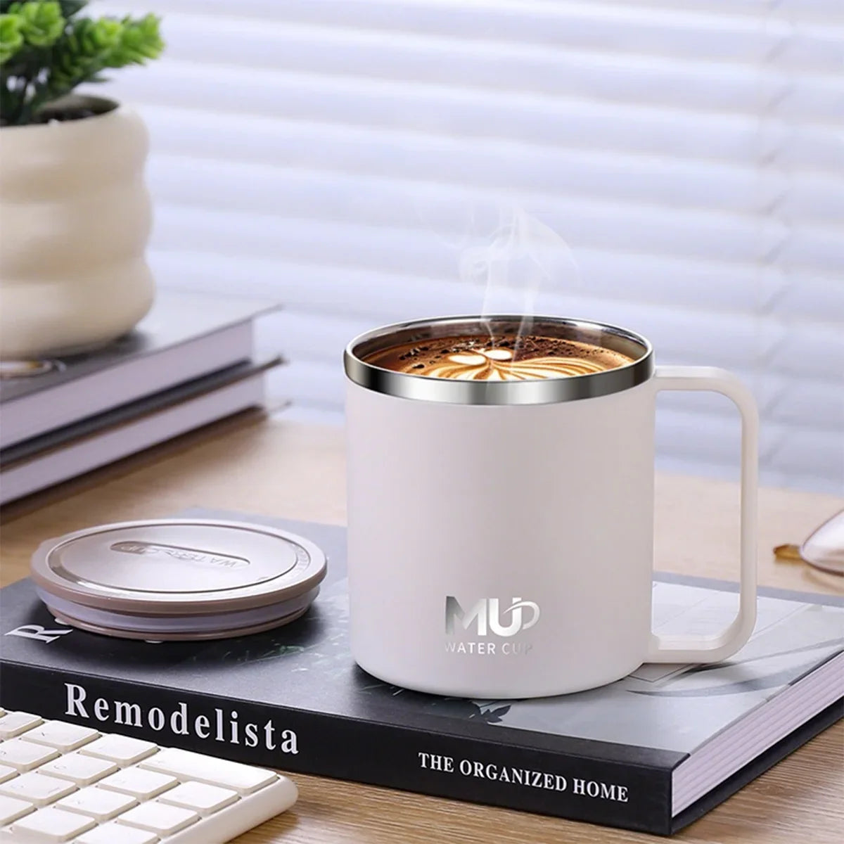 Mug Isotherme 400 Ml Acier Inox Double Paroi Avec Couvercle