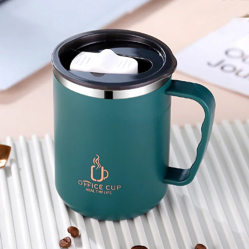 Mug Isotherme Inox Double Paroi 500 ml Avec Couvercle et Anse Plastique